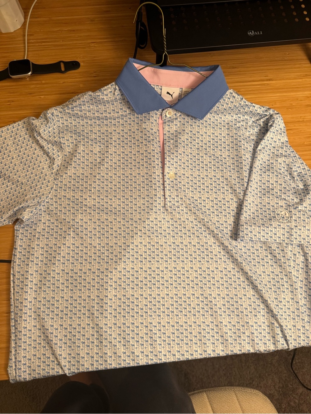 Puma Arnold Palmer Lemonade/Tea light Blue micro print Patterned Polo Shirt sz S